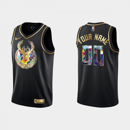 Camiseta Hombre Milwaukee Bucks Personalizadas Nike 2021-22 Negro Golden Edition 75th Anniversary Diamond Swingman